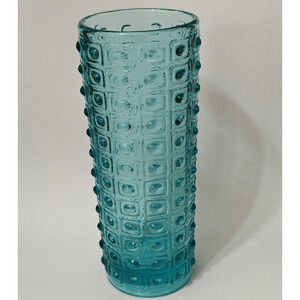 MCM Sklo Union Art Glass Vase Turquoise Blue Geometric Czech Vintage 60s Hobnail